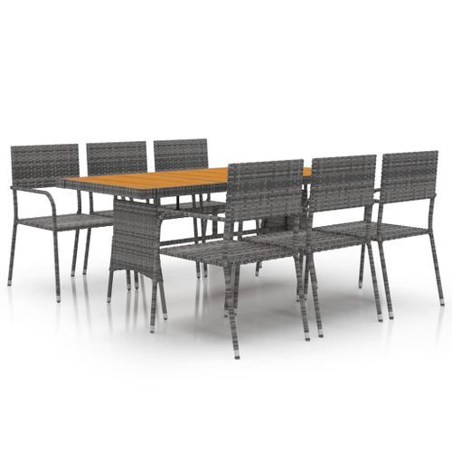 Mobilier à dîner d'extérieur 7 pcs Résine tressée Gris - Photo n°2; ?>