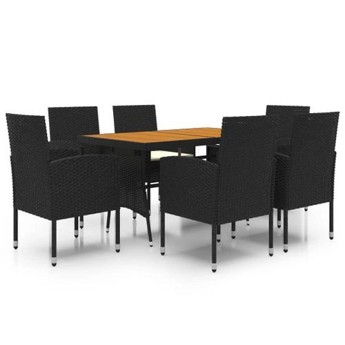 Mobilier à dîner d'extérieur 7 pcs Résine tressée Noir - Photo n°2; ?>