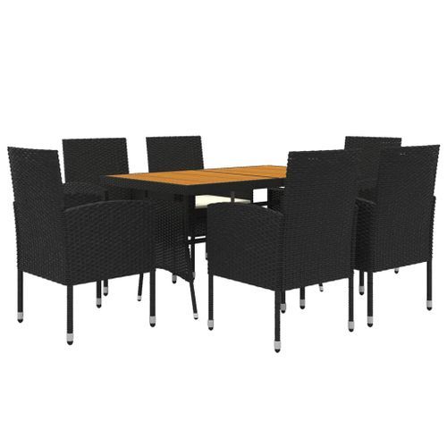 Mobilier à dîner d'extérieur 7 pcs Résine tressée Noir - Photo n°3; ?>