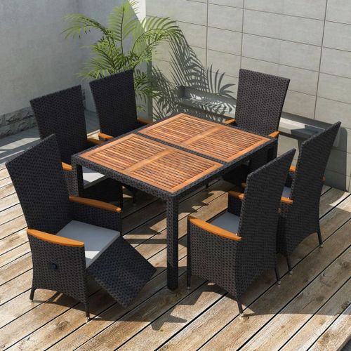 Mobilier à dîner d'extérieur 7pcs Résine tressée et acacia Noir - Photo n°2; ?>