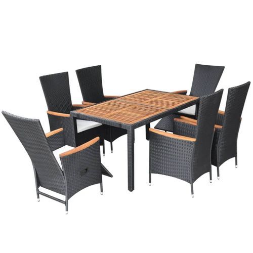 Mobilier à dîner d'extérieur 7pcs Résine tressée et acacia Noir - Photo n°3; ?>