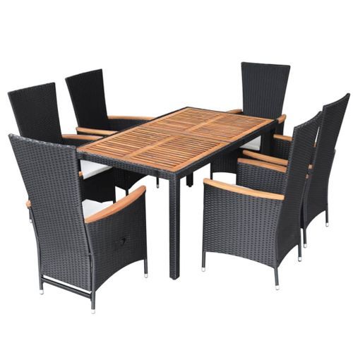 Mobilier à dîner d'extérieur 7pcs Résine tressée et acacia Noir 2 - Photo n°3; ?>