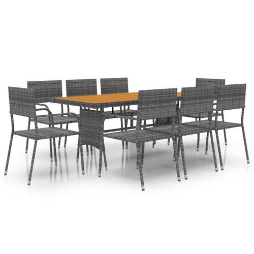 Mobilier à dîner d'extérieur 9 pcs Résine tressée Gris - Photo n°2; ?>