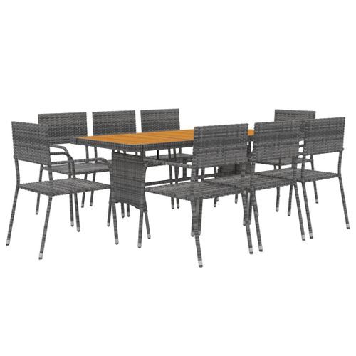 Mobilier à dîner d'extérieur 9 pcs Résine tressée Gris - Photo n°3; ?>