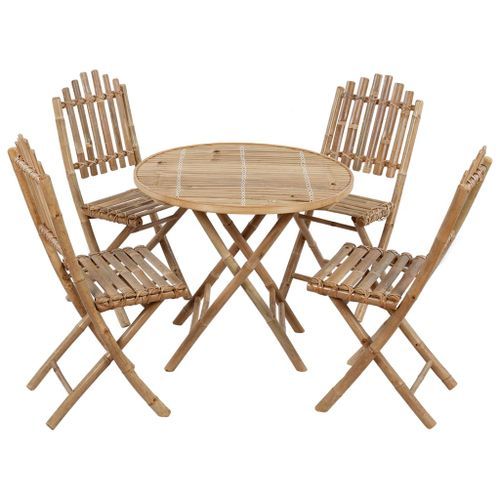 Mobilier à dîner d'extérieur pliable 5 pcs avec coussins Bambou 25 - Photo n°2; ?>