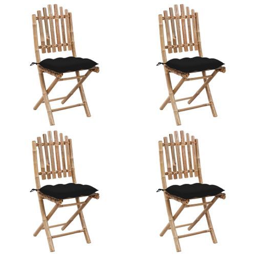 Mobilier à dîner d'extérieur pliable 5 pcs avec coussins Bambou 12 - Photo n°3; ?>