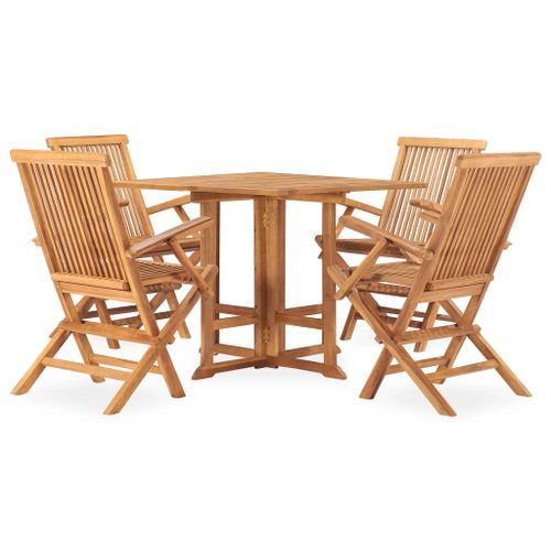 Mobilier à dîner d'extérieur pliable 5 pcs Bois solide de teck 4 - Photo n°2; ?>