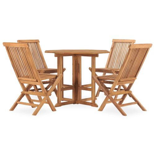 Mobilier à dîner d'extérieur pliable 5 pcs Bois solide de teck 3 - Photo n°2; ?>