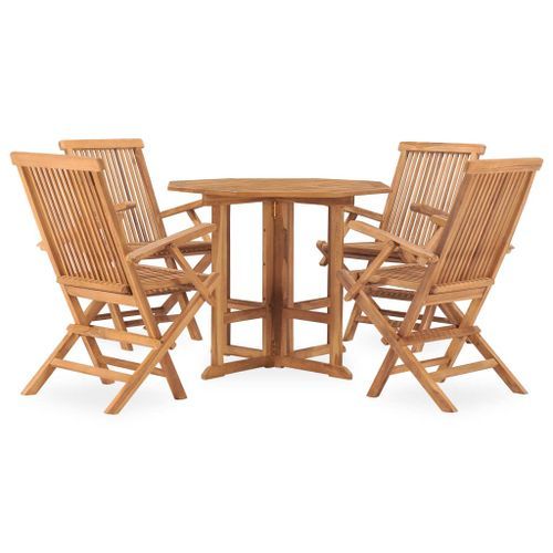 Mobilier à dîner d'extérieur pliable 5 pcs Bois solide de teck 2 - Photo n°2; ?>