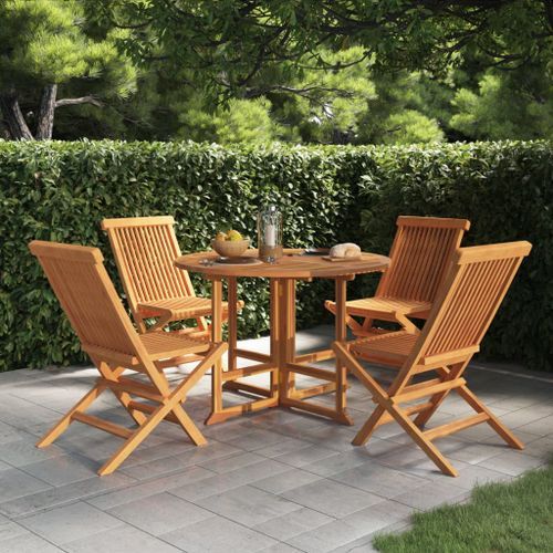 Mobilier à dîner d'extérieur pliable 5 pcs Bois solide de teck - Photo n°2; ?>