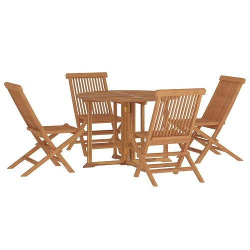 Mobilier à dîner d'extérieur pliable 5 pcs Bois solide de teck - Photo n°3; ?>