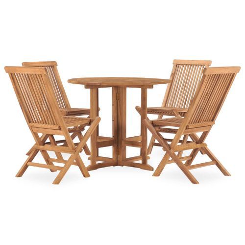 Mobilier à dîner d'extérieur pliable 5 pcs Bois solide de teck - Photo n°2; ?>