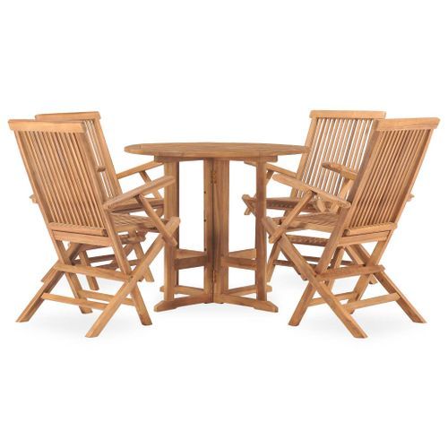 Mobilier à dîner d'extérieur pliable 5 pcs Bois solide de teck - Photo n°2; ?>