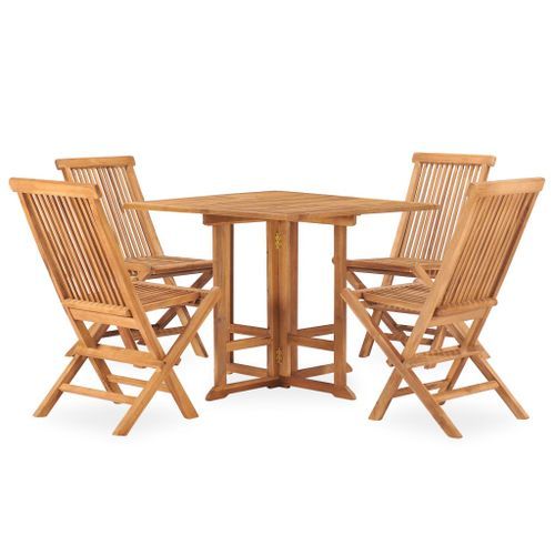 Mobilier à dîner d'extérieur pliable 5 pcs Bois solide de teck - Photo n°2; ?>