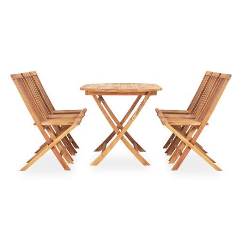 Mobilier à dîner d'extérieur pliable 7 pcs Bois solide de teck 5 - Photo n°2; ?>