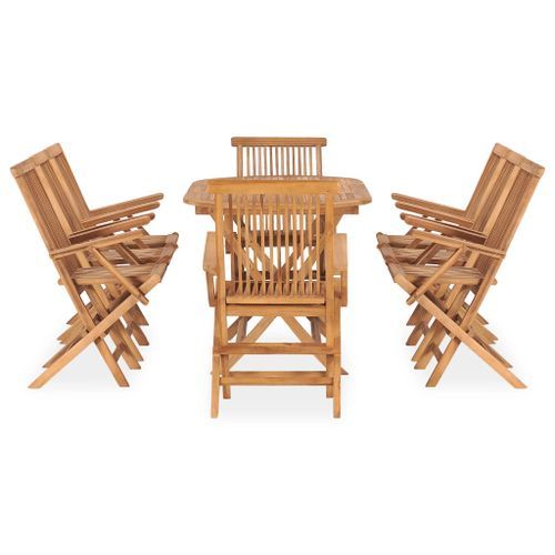 Mobilier à dîner d'extérieur pliable 9 pcs Bois solide de teck - Photo n°2; ?>