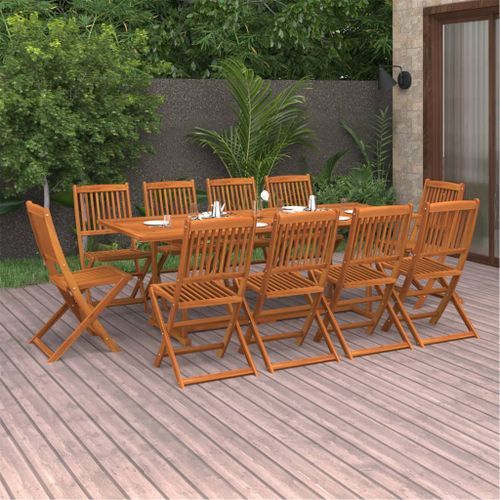 Mobilier à dîner de jardin 11 pcs Bois d'acacia massif 7 - Photo n°2; ?>