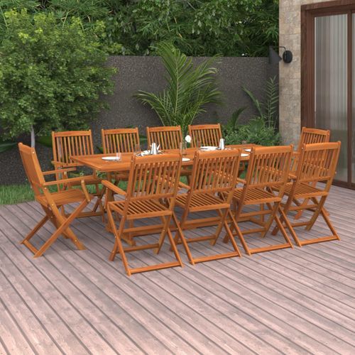 Mobilier à dîner de jardin 11 pcs Bois d'acacia massif - Photo n°2; ?>