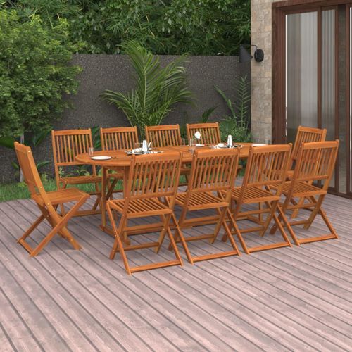 Mobilier à dîner de jardin 11 pcs Bois d'acacia massif 3 - Photo n°2; ?>