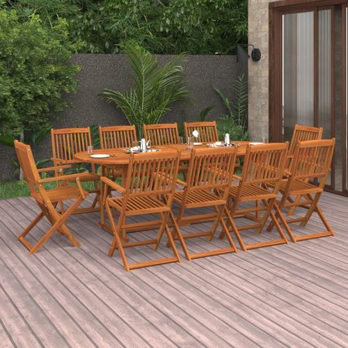 Mobilier à dîner de jardin 11 pcs Bois d'acacia massif 2 - Photo n°2; ?>