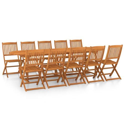 Mobilier à dîner de jardin 11 pcs Bois d'acacia massif 5 - Photo n°2; ?>