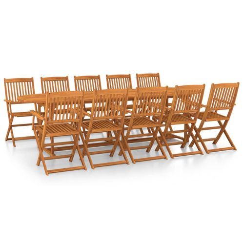 Mobilier à dîner de jardin 11 pcs Bois d'acacia massif 4 - Photo n°2; ?>