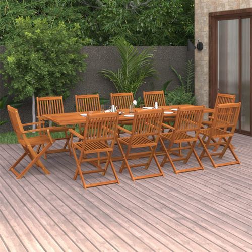 Mobilier à dîner de jardin 11 pcs Bois d'acacia massif 8 - Photo n°2; ?>