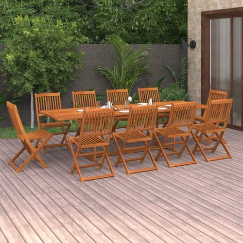 Mobilier à dîner de jardin 11 pcs Bois d'acacia massif 6 - Photo n°2; ?>