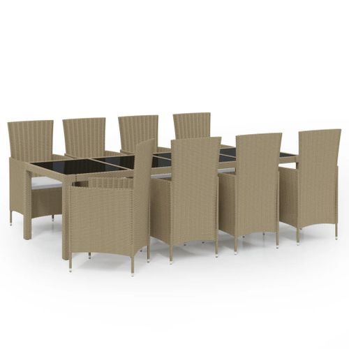 Mobilier à dîner de jardin 11 pcs coussins Résine tressée Beige - Photo n°2; ?>