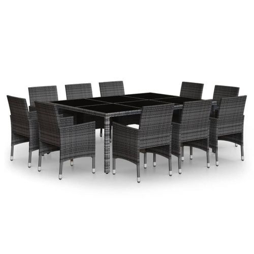 Mobilier à dîner de jardin 11 pcs Résine tressée Gris - Photo n°2; ?>