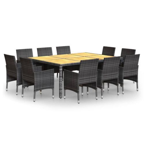 Mobilier à dîner de jardin 11 pcs Résine tressée Gris - Photo n°2; ?>