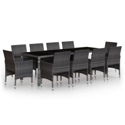 Mobilier à dîner de jardin 11 pcs Résine tressée Gris - Photo n°2; ?>