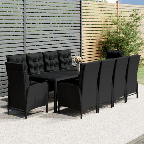 Mobilier à dîner de jardin 11 pcs Résine tressée Noir - Photo n°2; ?>