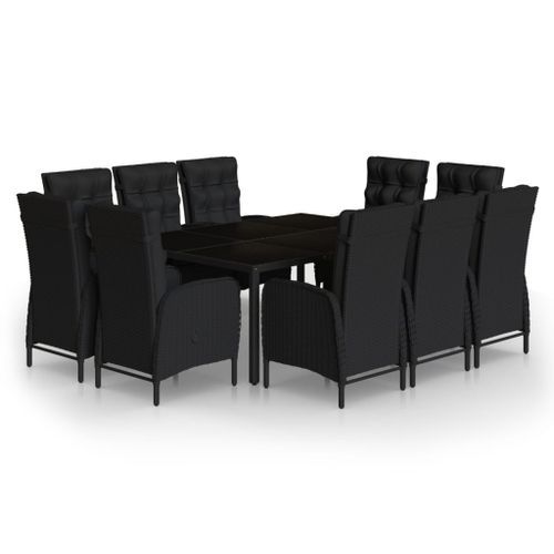 Mobilier à dîner de jardin 11 pcs Résine tressée Noir - Photo n°2; ?>