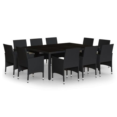 Mobilier à dîner de jardin 11 pcs Résine tressée Noir - Photo n°2; ?>