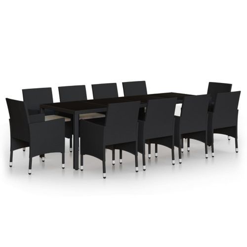 Mobilier à dîner de jardin 11 pcs Résine tressée Noir - Photo n°2; ?>