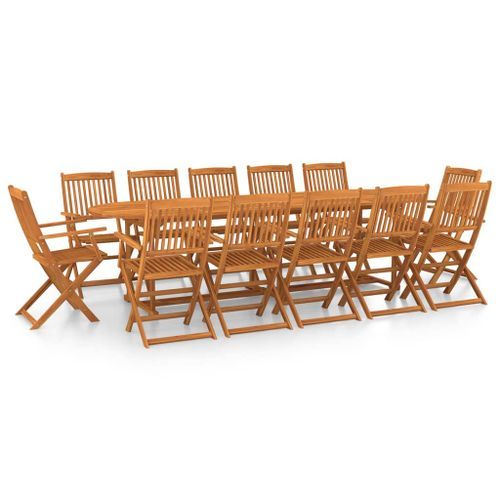 Mobilier à dîner de jardin 13 pcs Bois d'acacia massif 3 - Photo n°2; ?>