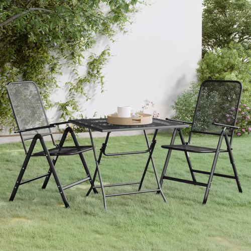 Mobilier à dîner de jardin 3 pcs Maille Métal Anthracite 2 - Photo n°2; ?>