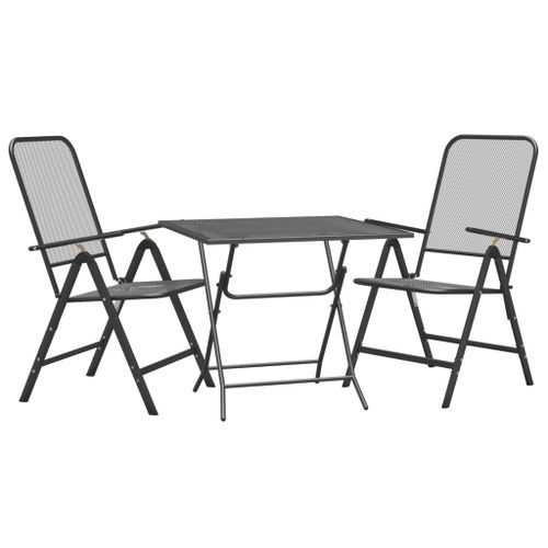 Mobilier à dîner de jardin 3 pcs Maille Métal Anthracite 2 - Photo n°3; ?>