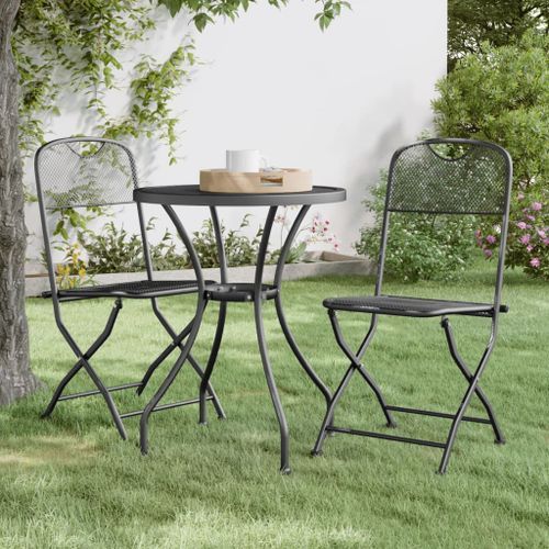 Mobilier à dîner de jardin 3 pcs Maille Métal Anthracite 3 - Photo n°2; ?>