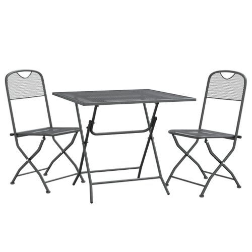 Mobilier à dîner de jardin 3 pcs Maille Métal Anthracite - Photo n°3; ?>