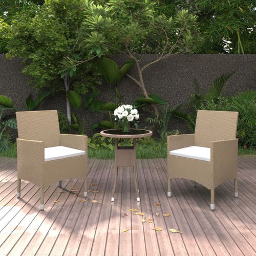 Mobilier à dîner de jardin 3 pcs Résine tressée Beige - Photo n°2; ?>