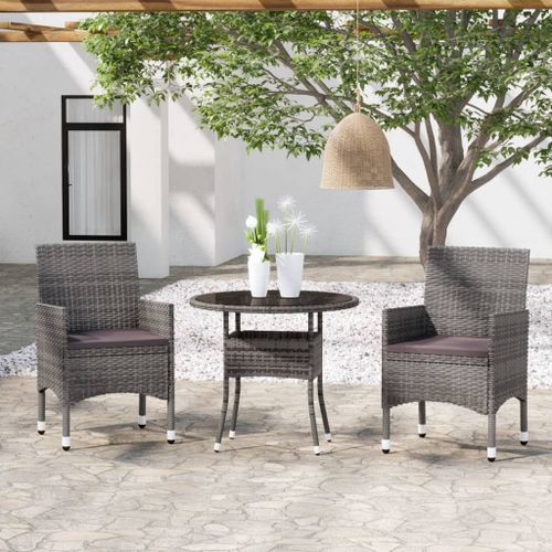 Mobilier à dîner de jardin 3 pcs Résine tressée Gris 2 - Photo n°2; ?>