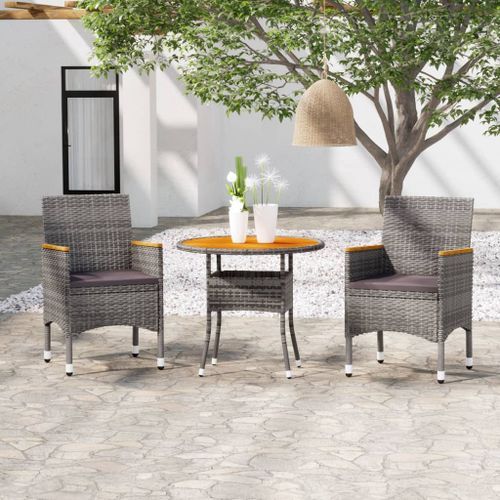 Mobilier à dîner de jardin 3 pcs Résine tressée Gris - Photo n°2; ?>