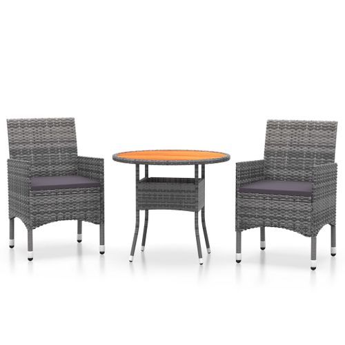 Mobilier à dîner de jardin 3 pcs Résine tressée Gris - Photo n°2; ?>