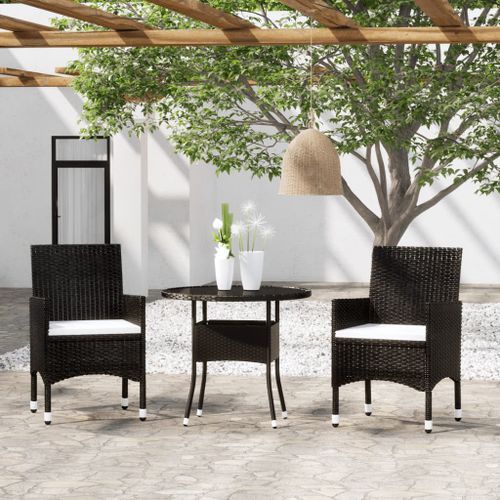 Mobilier à dîner de jardin 3 pcs Résine tressée Noir 2 - Photo n°2; ?>