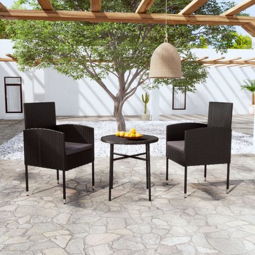 Mobilier à dîner de jardin 3 pcs Résine tressée Noir 3 - Photo n°2; ?>