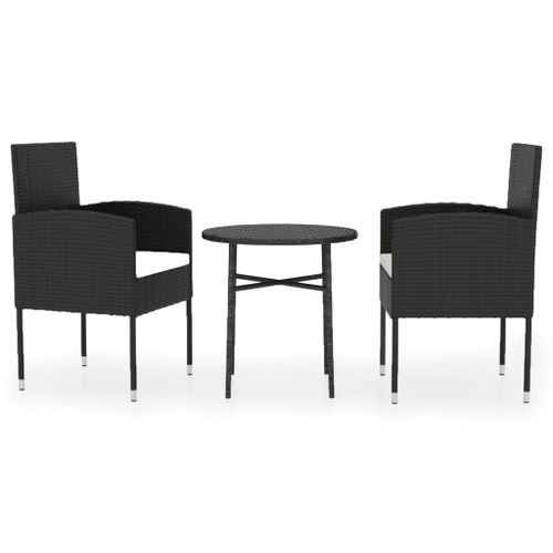 Mobilier à dîner de jardin 3 pcs Résine tressée Noir - Photo n°2; ?>