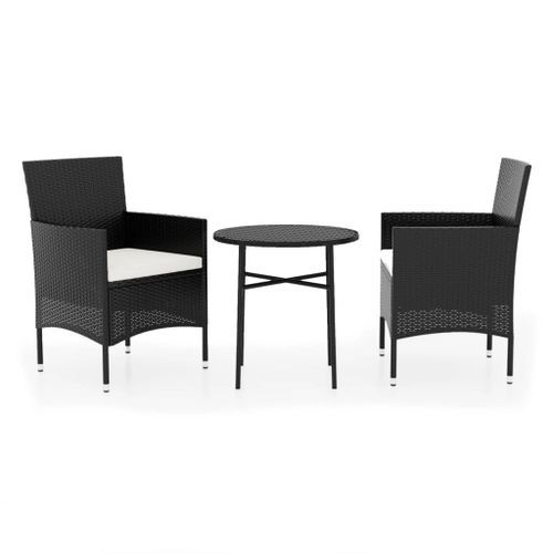 Mobilier à dîner de jardin 3 pcs Résine tressée Noir - Photo n°2; ?>