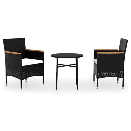 Mobilier à dîner de jardin 3 pcs Résine tressée Noir - Photo n°2; ?>